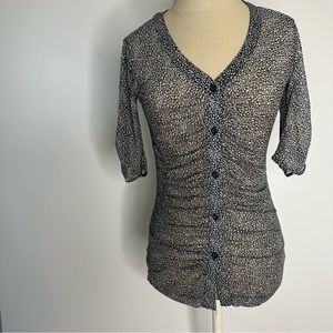 CABI Y2K SHEER LONG MESH BUTTON-DOWN TOP XS